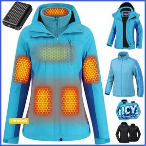 Graphene Heated Ski Jacket with 12V Battery, Water-Repellent Polyester